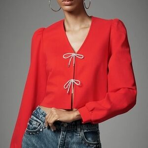 Anthropologie Dolan Bow-front Cardigan Sweater Red